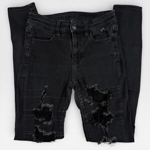 AMERICAN EAGLE Womens Distressed Stretch High Rise Jegging Jeans Black Size 0‎